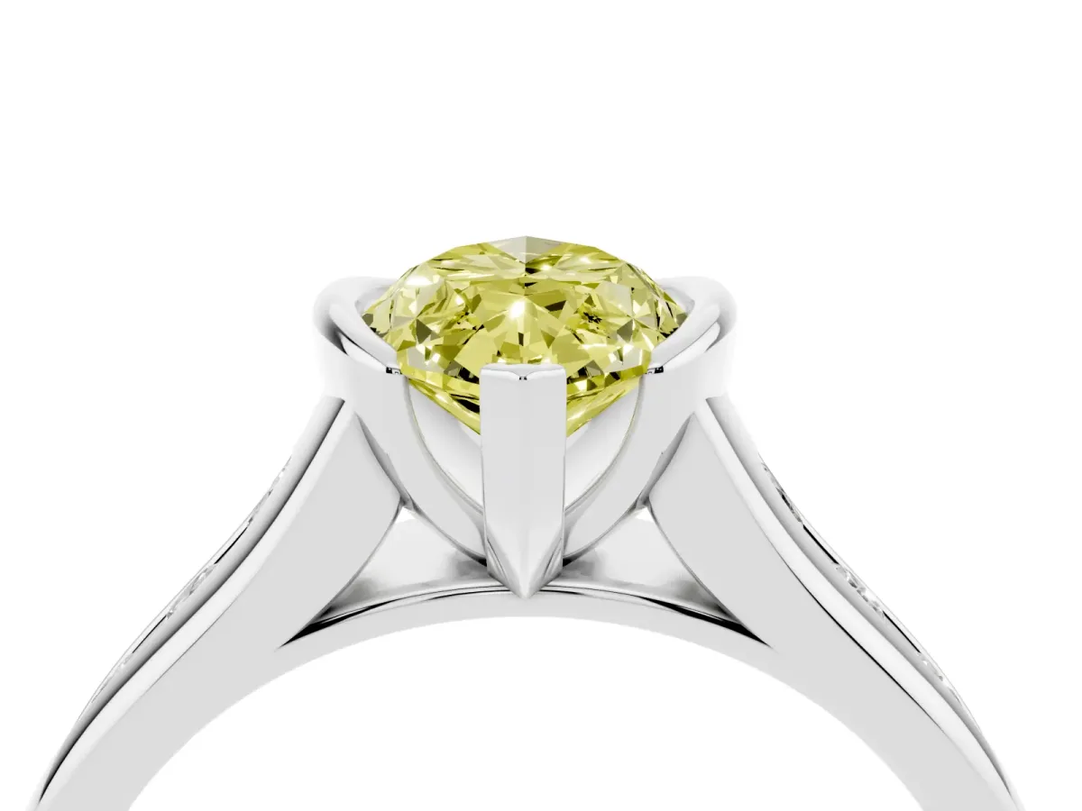 Fancy Yellow Marquise Cut Solitaire Bezel-Set Diamond Ring with Channel-Set Band Silver