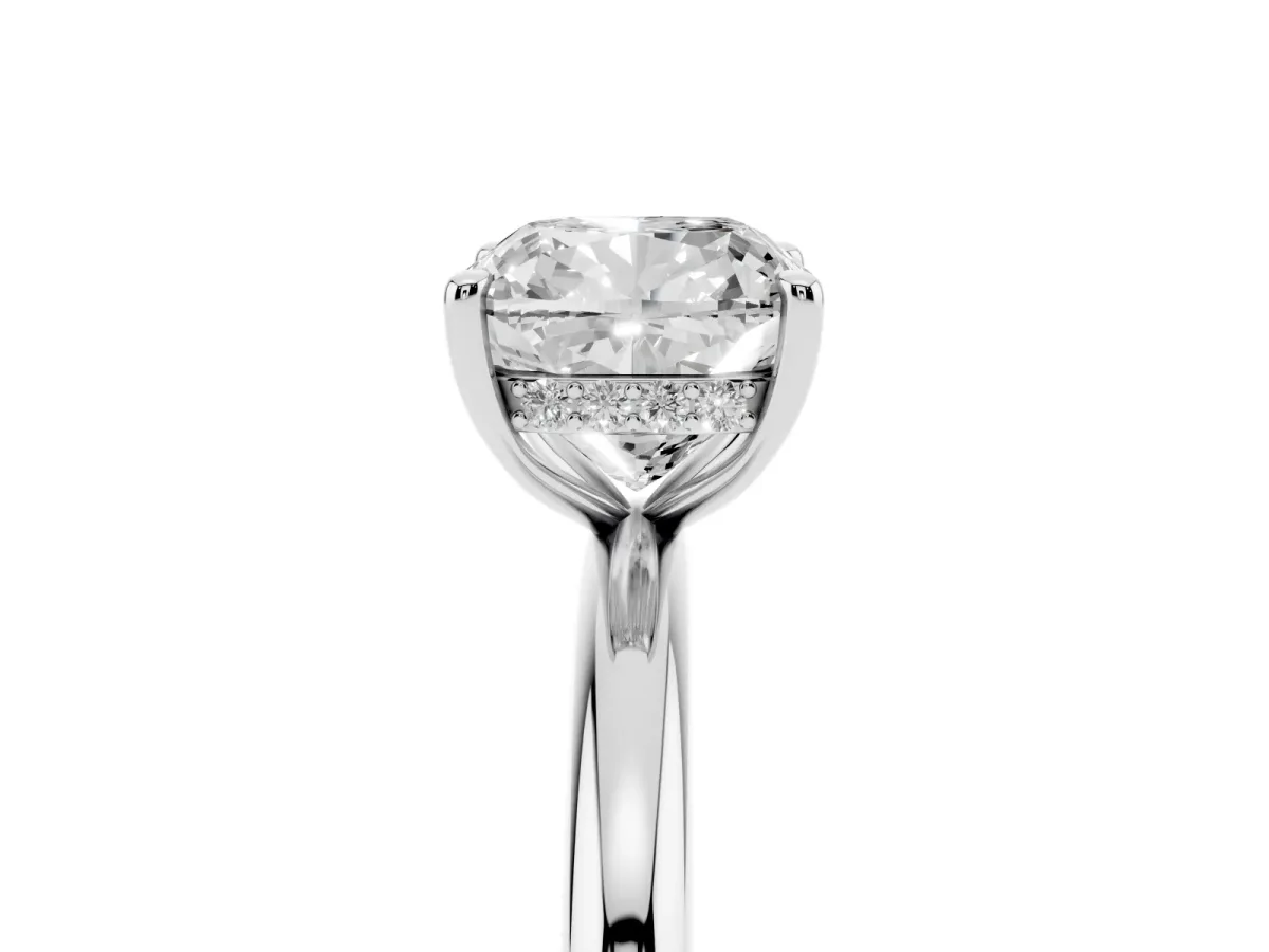 Cushion Cut Diamond Solitaire Ring with Thin Band and Four-Prong Setting Silver