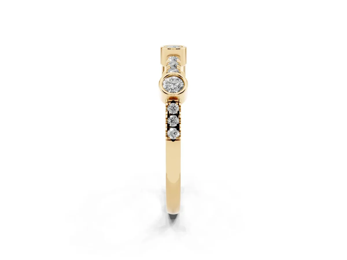Bezel Set Round Diamond Pavé Band Yellow gold