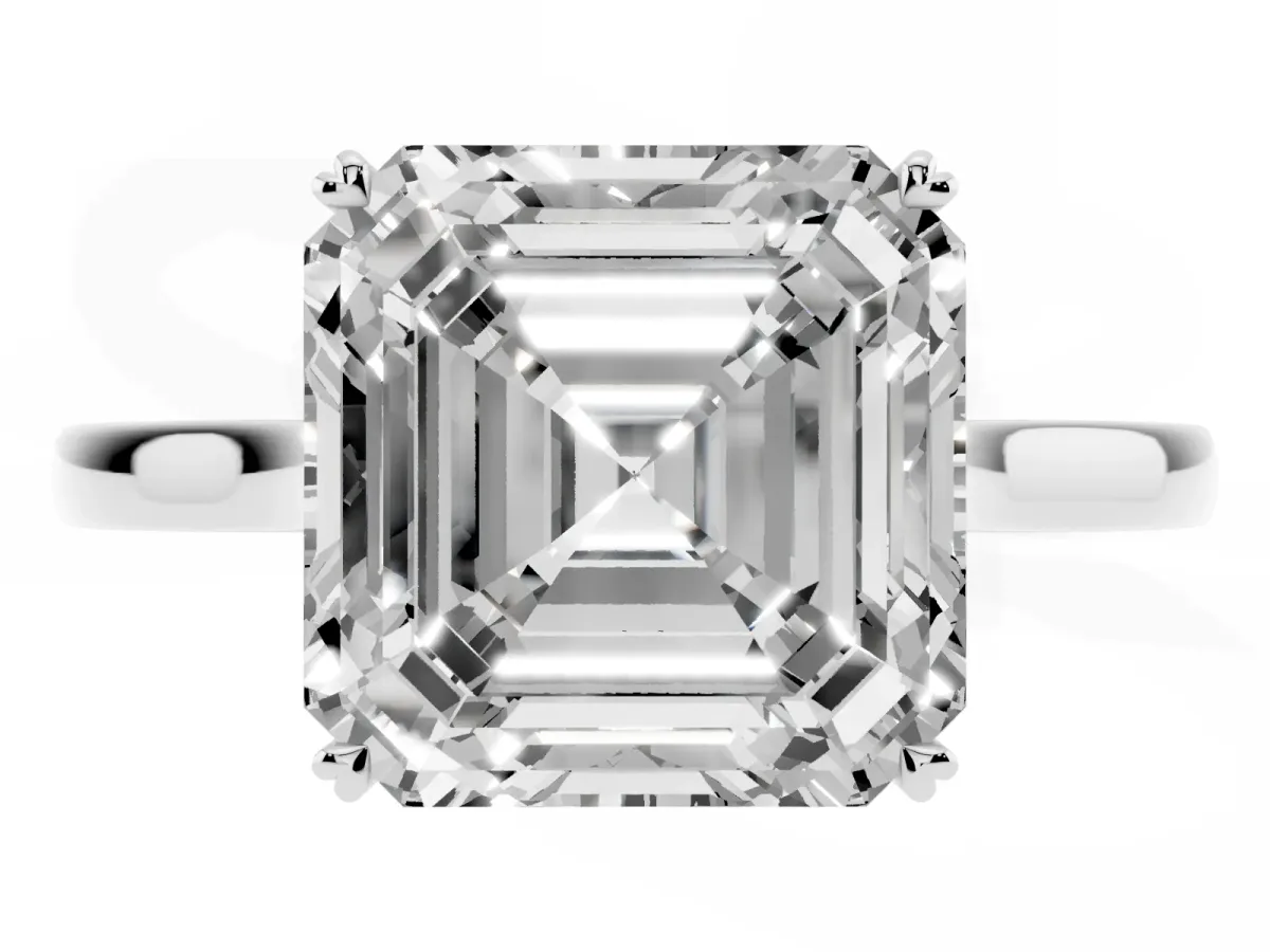 Asscher Cut Solitaire Heart Prong Engagement Ring with Tapered Band Silver