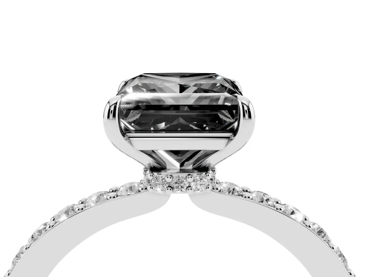 Fancy Black Princess Cut Diamond Pavé Engagement Ring with Round Accents and Prong Setting Silver