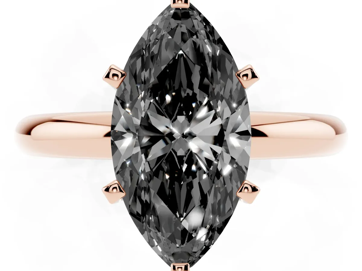 Fancy Black Marquise Cut Diamond Solitaire Engagement Ring with Round Band and Four-Prong Setting Rose gold