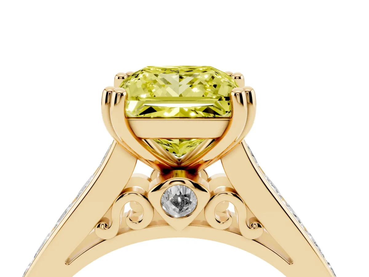 Fancy Yellow Princess Cut Cut Channel Set Solitaire Engagement Ring with Prong Setting Yellow gold