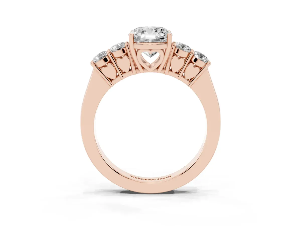 Cushion Cut Cut Diamond Five-Stone Prong Set White Gold Ring Rose gold