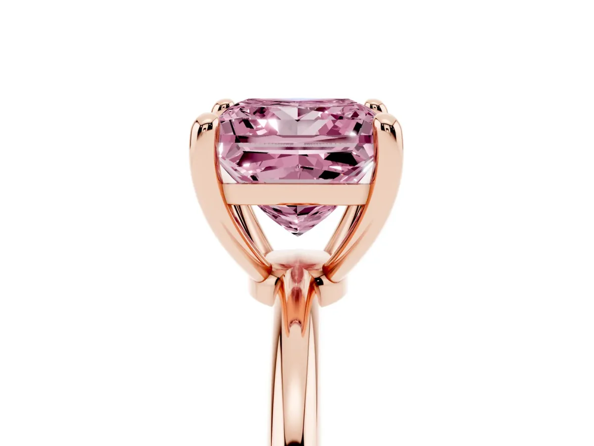 Fancy Pink Princess Cut Solitaire Diamond Ring with 4-Prong Setting on a Classic Band Rose gold
