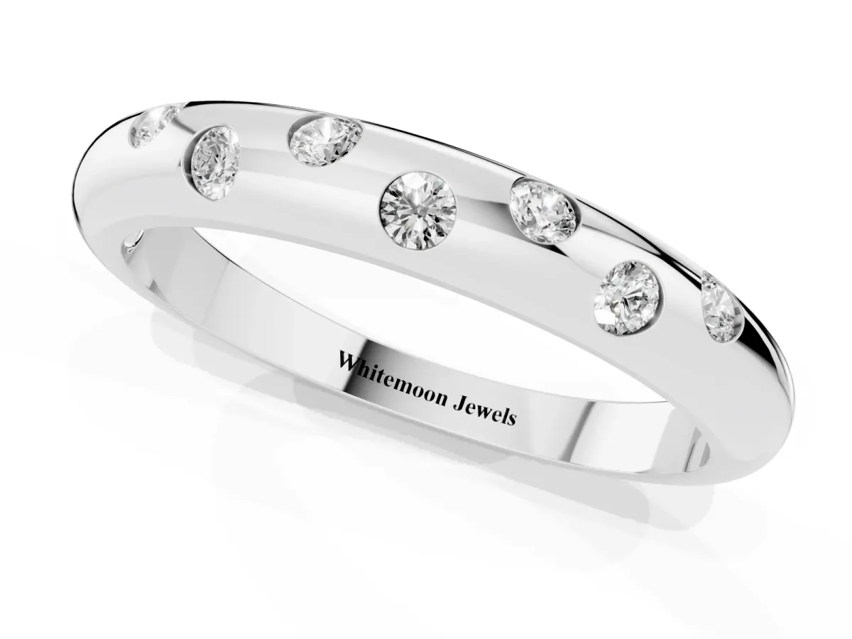 Round Diamond Flush-Set Comfort Fit Band White gold