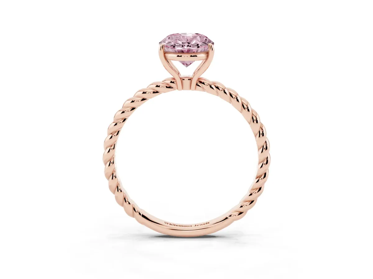 Fancy Pink Oval Cut Solitaire Twist Band Ring with Four-Prong Setting Rose gold