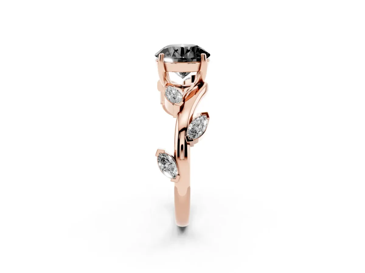Fancy Black Round Cut Solitaire Twisted Band Marquise Accent Prong Setting Ring Rose gold