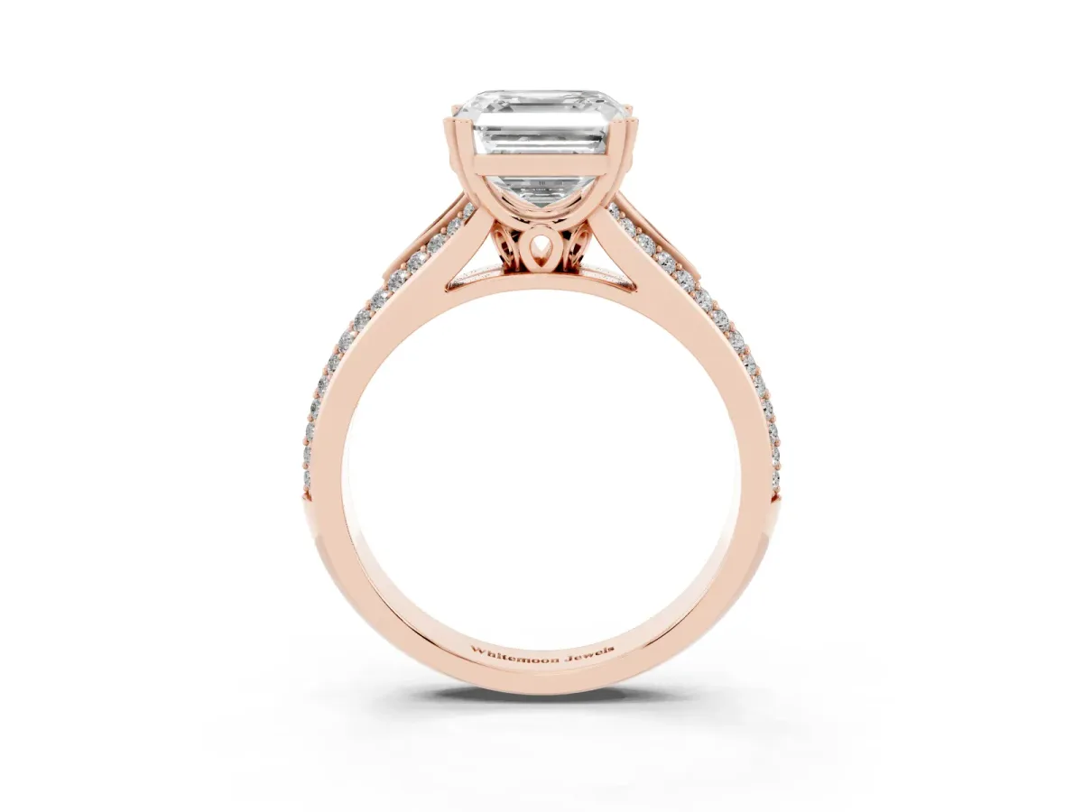 Asscher Cut Diamond Split Shank Engagement Ring with Pavé Band Rose gold