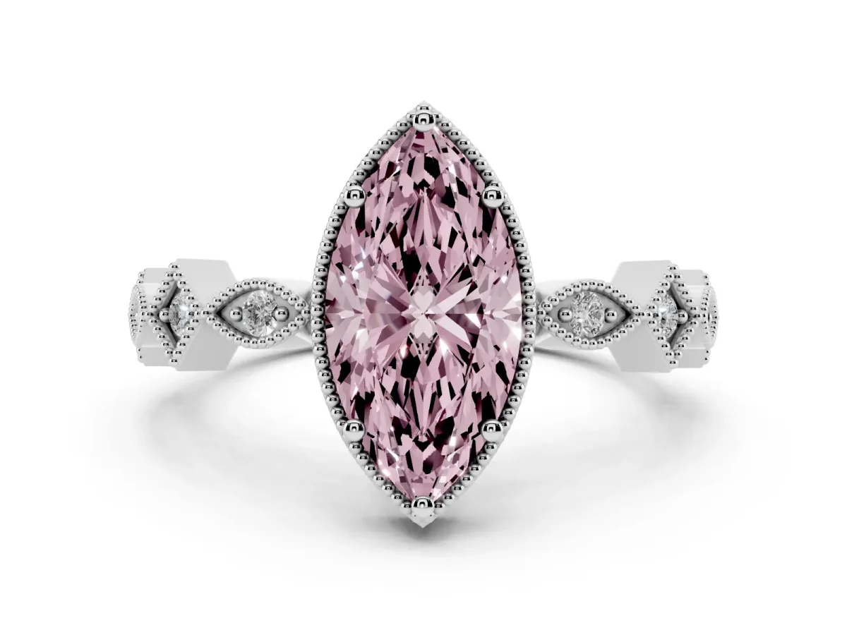 Fancy Pink Marquise Cut Milgrain Marquise Diamond Twist Band Ring Silver