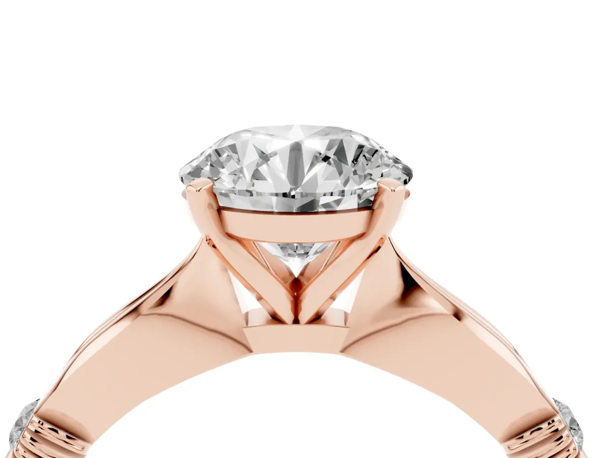 Round Cut Solitaire Diamond Twisted Band with Four-Prong Setting Rose gold
