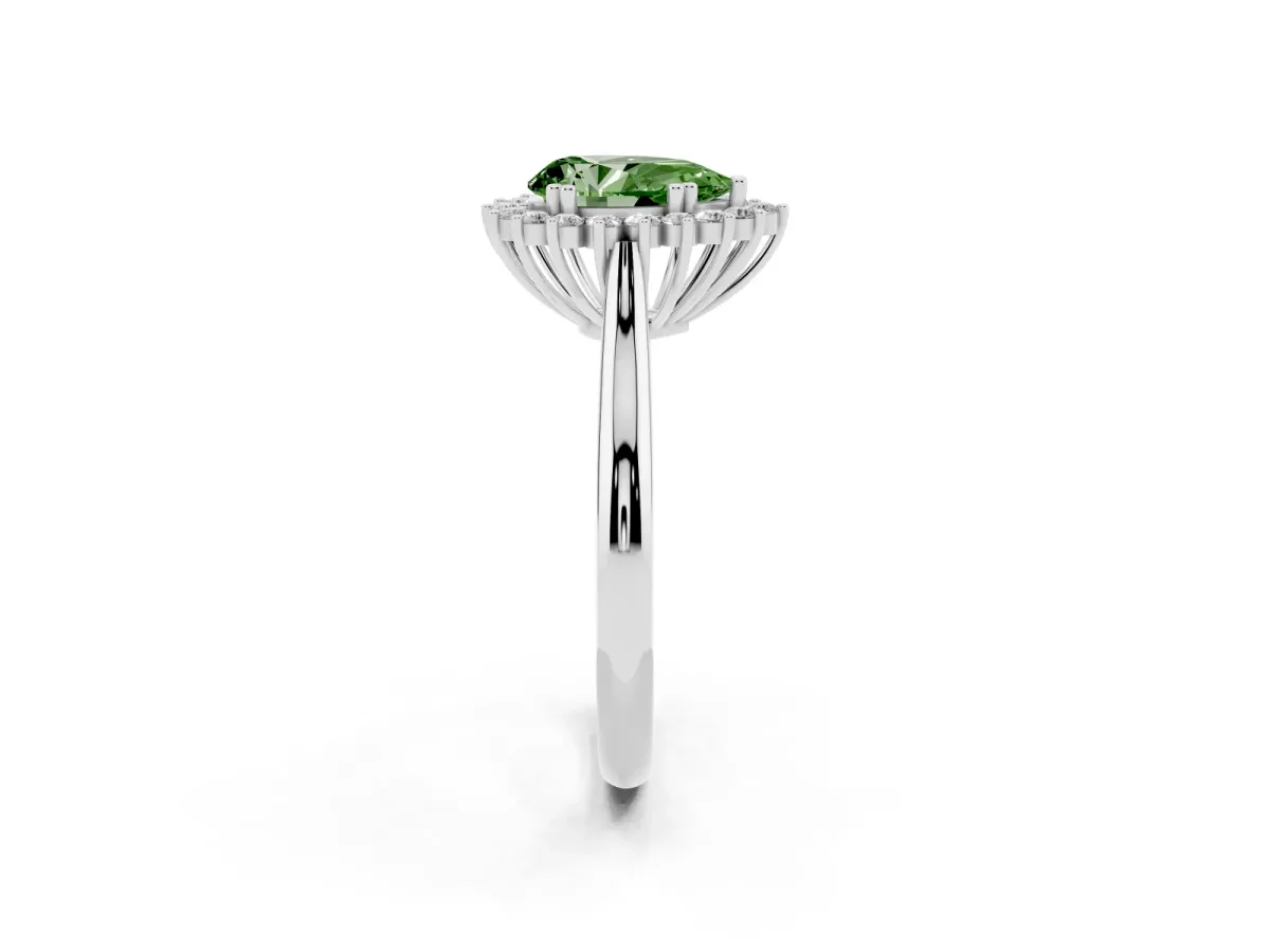 Fancy Green Pear Cut Cut Diamond Halo Ring with Solitaire Band and Prong Setting Platinum