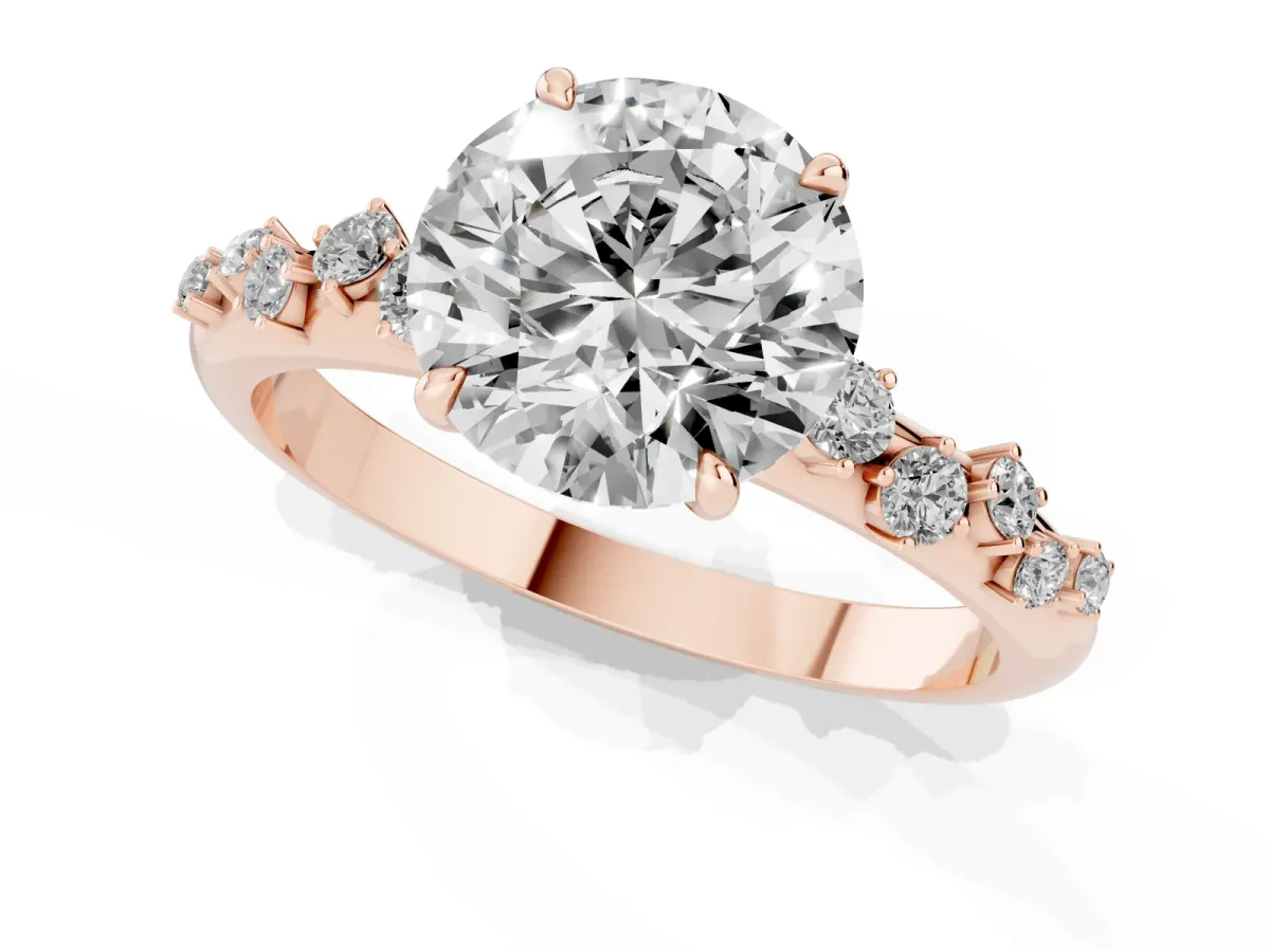 Round Cut Diamond Cluster Prong-Set Solitaire Ring Rose gold
