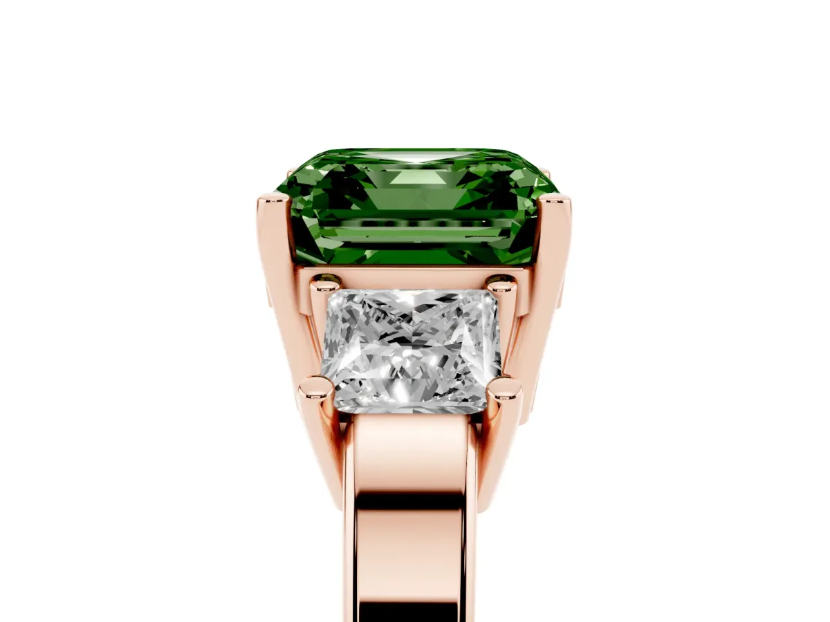 Fancy Green Three-Stone Asscher Cut Cut Solitaire Ring with Prong Setting Rose gold
