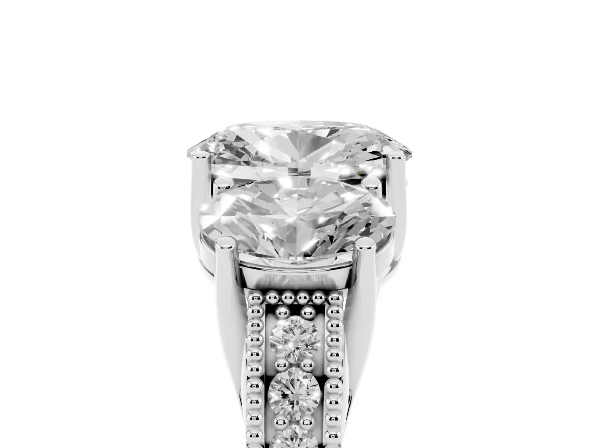 Three-Stone Oval Cut Cut Milgrain Pavé Engagement Ring White gold
