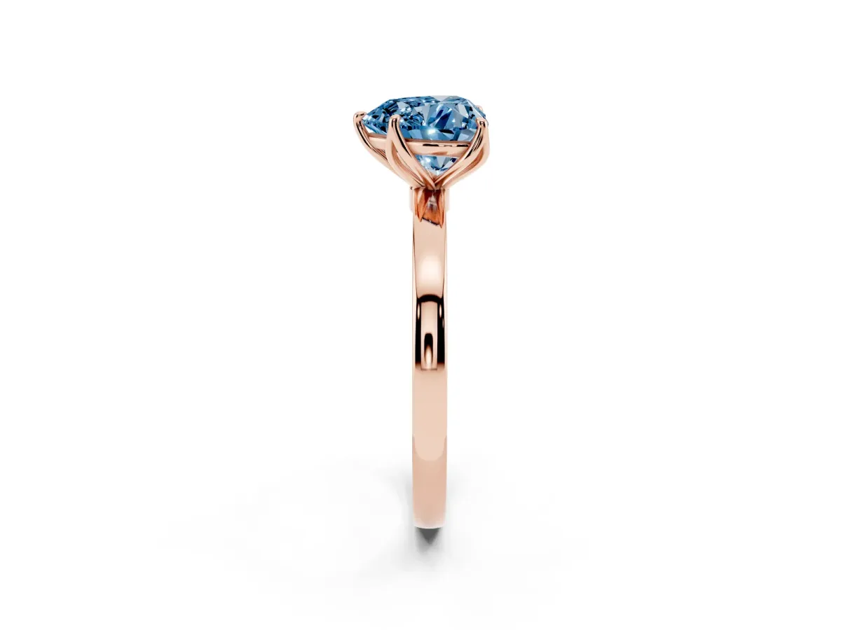 Fancy Blue Heart Cut Diamond Solitaire Ring with Thin Band and Prong Setting Rose gold