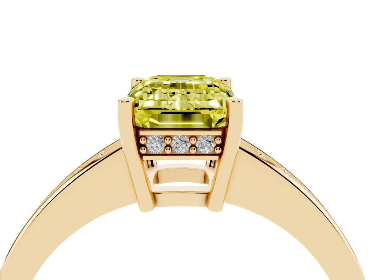 Fancy Yellow Emerald Cut Solitaire Pavé Band Prong Setting Ring Yellow gold