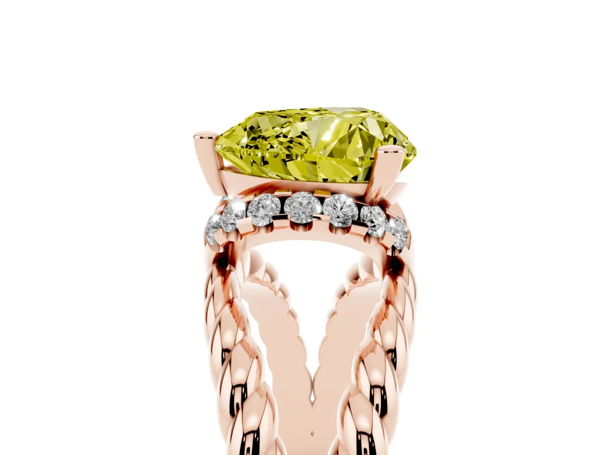 Fancy Yellow Heart Cut Halo Twisted Band Four-Prong Ring Rose gold