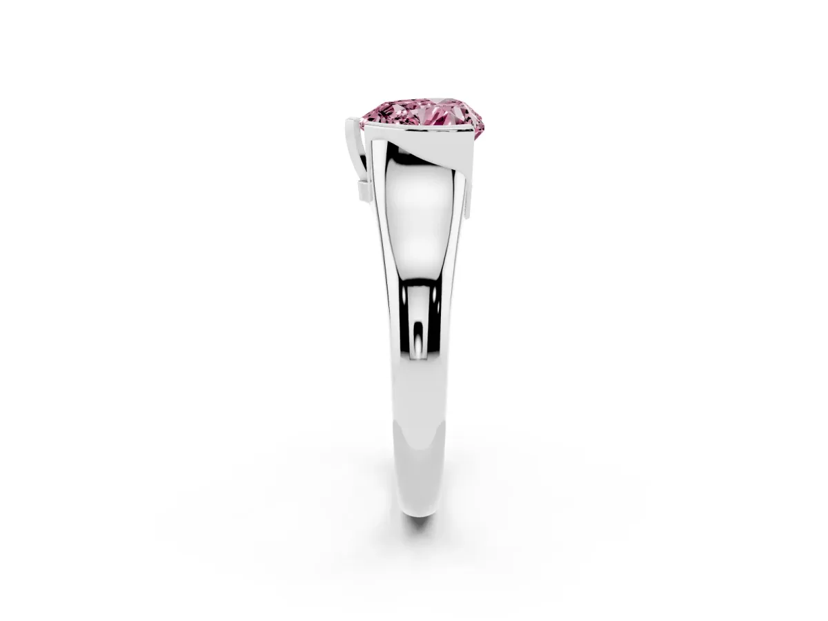 Fancy Pink Heart Cut Solitaire Tension Set Diamond Ring with Split Shank Band Platinum