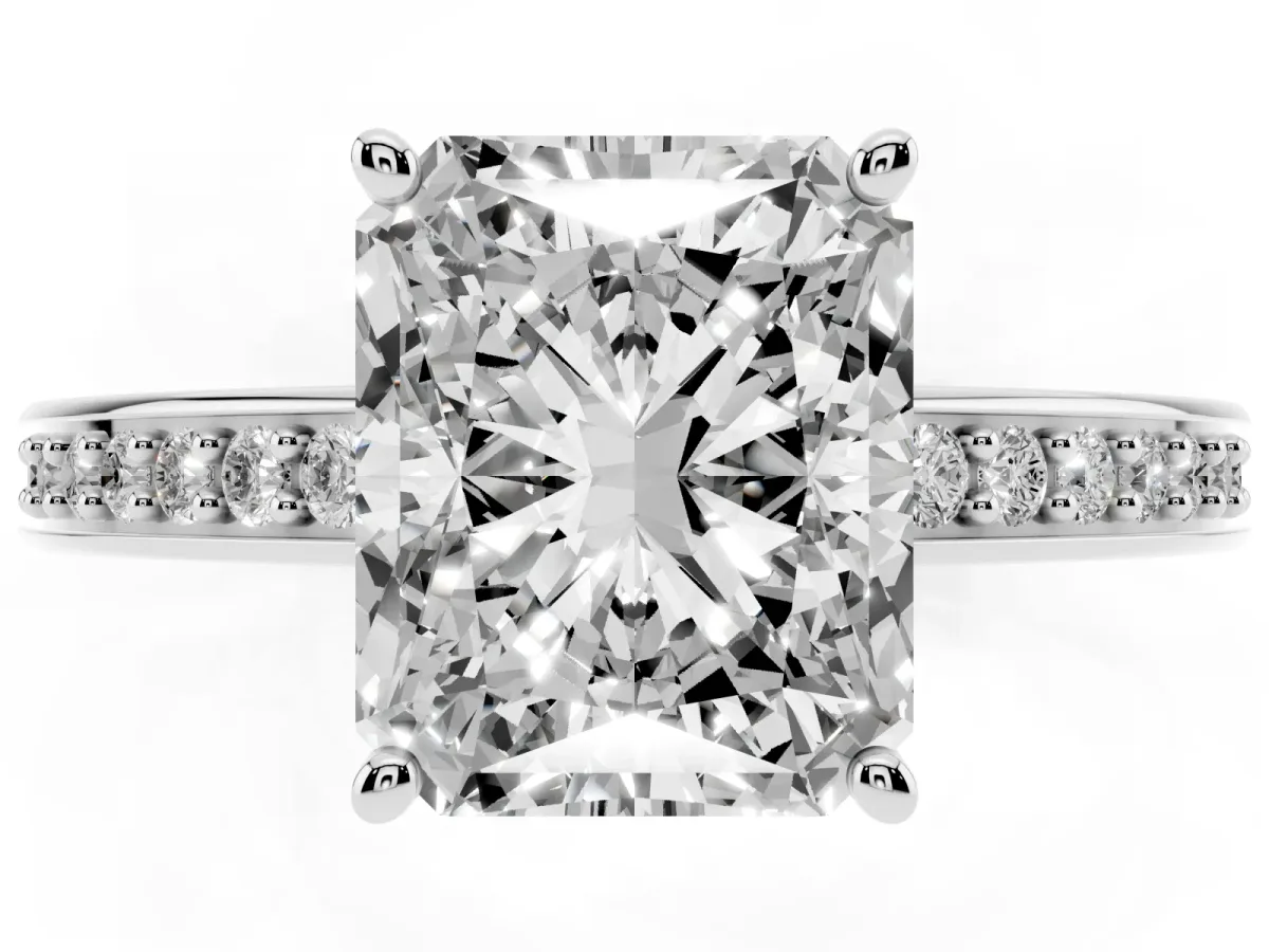 Radiant Cut Solitaire Pavé Band Prong Setting Ring Platinum