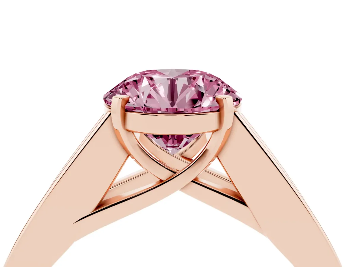 Fancy Pink Round Cut Cut Channel Set Solitaire Ring with Four-Prong Setting Rose gold