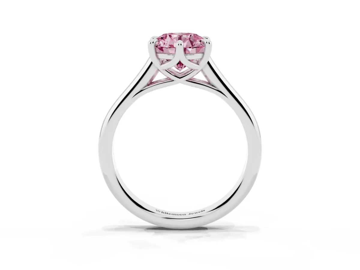 Fancy Pink Round Cut Solitaire Engagement Ring with Six-Prong Setting and Classic Band White gold