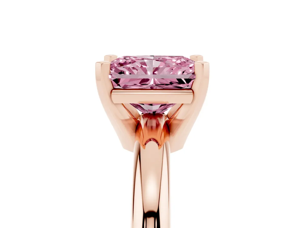 Fancy Pink Radiant Cut Diamond Solitaire Engagement Ring with Round Band and Four-Prong Setting Rose gold