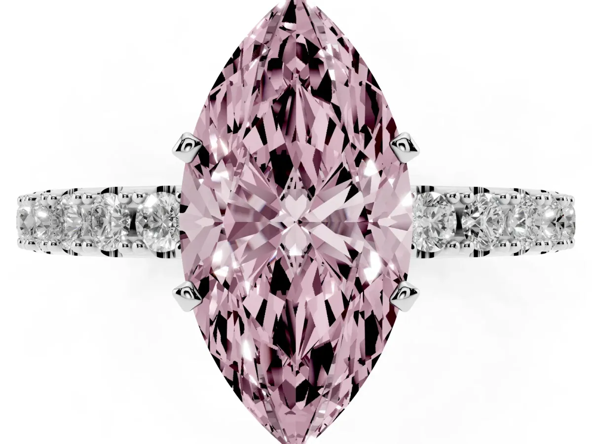 Fancy Pink Marquise Cut Diamond Solitaire Pavé Band with Four-Prong Setting Silver