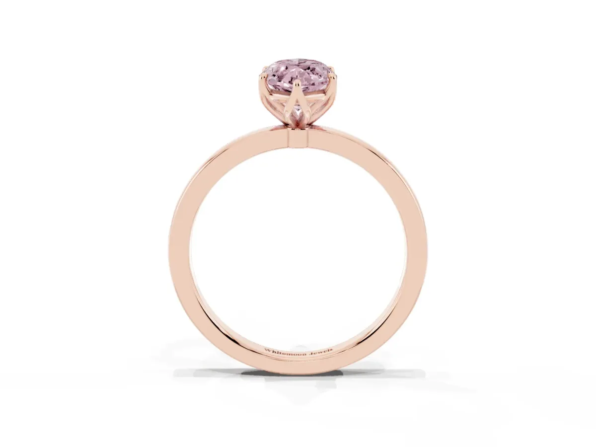 Fancy Pink Marquise Cut Diamond Solitaire Ring with Thin Band and Prong Setting Rose gold