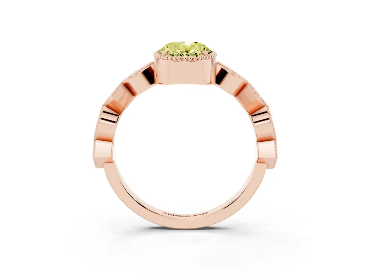 Fancy Yellow Oval Cut Milgrain Marquise Diamond Twist Band Ring Rose gold