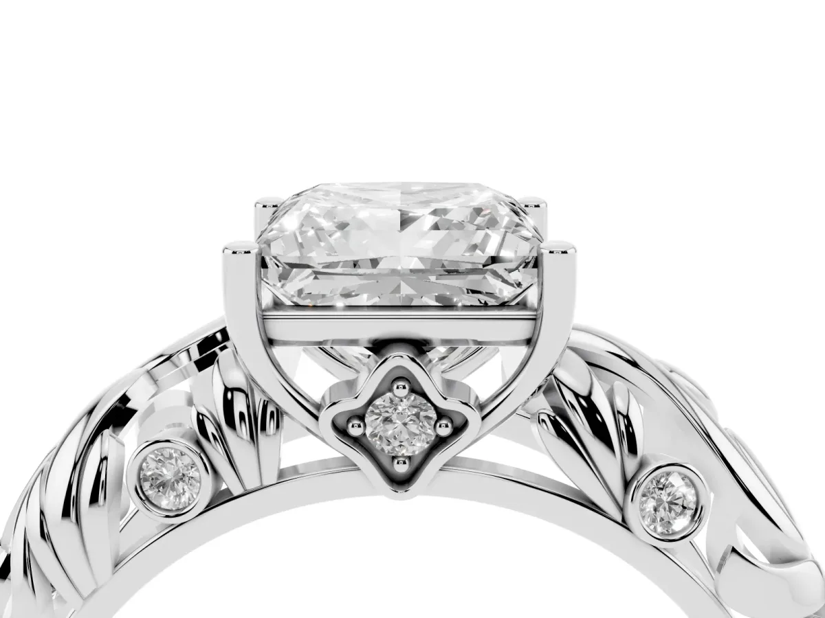 Princess Cut Solitaire Diamond Leaf-Inspired Vine Band Ring with Prong Setting Silver
