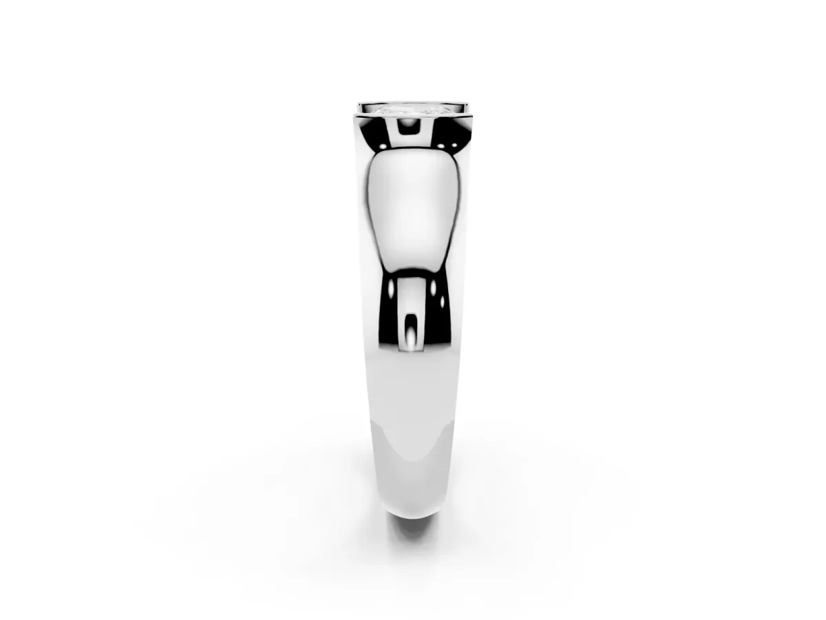 Cushion Cut Solitaire Bezel Set Diamond Ring with Wide Band Platinum