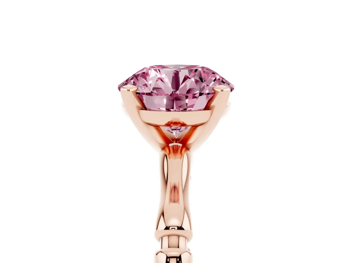 Fancy Pink Round Cut Solitaire Diamond Ring with Bamboo Band and Four-Prong Setting Rose gold