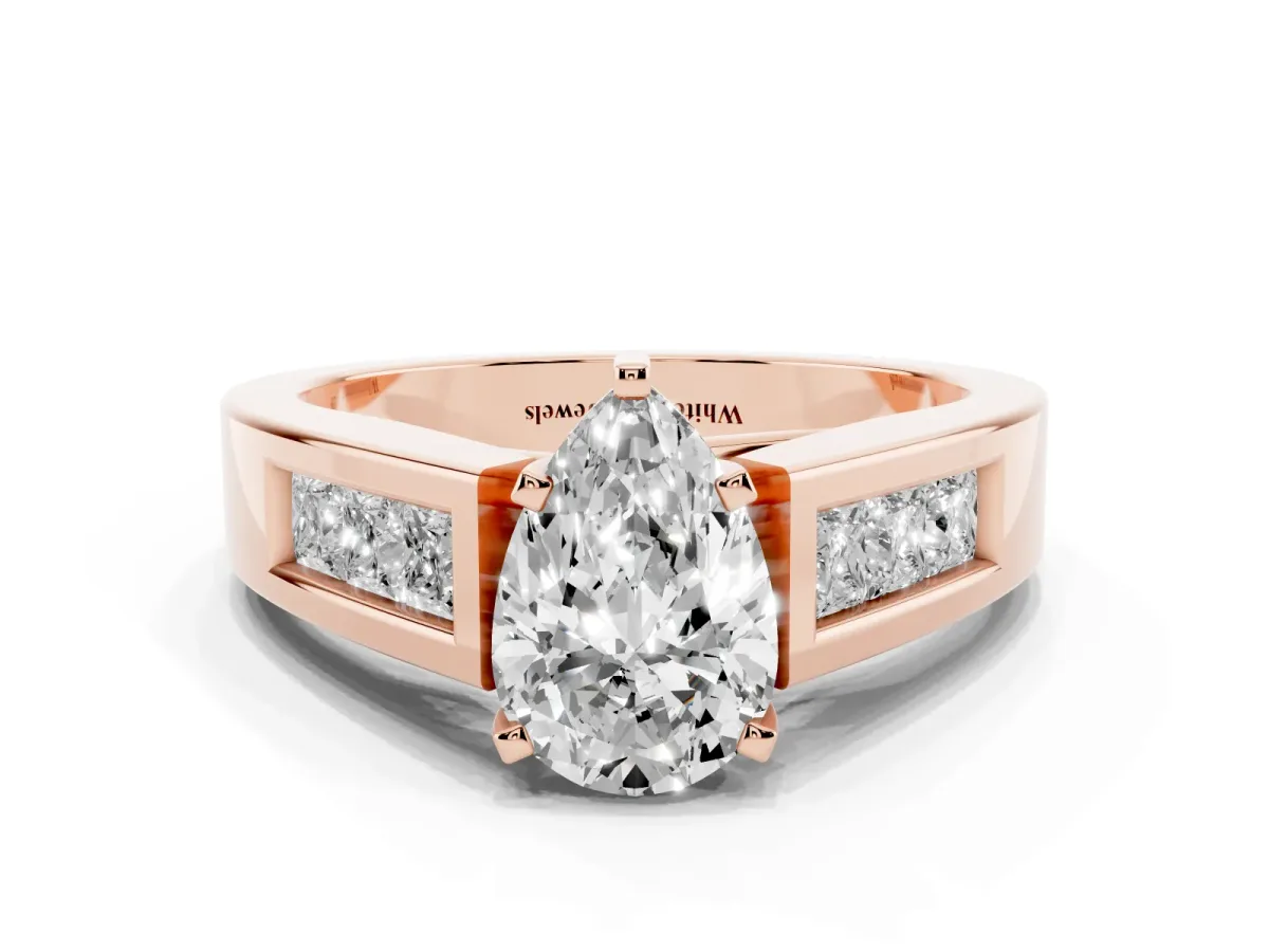 Pear Cut Cut Channel Set Solitaire Ring with Four-Prong Setting Rose gold