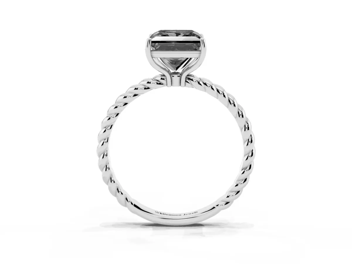 Fancy Black Princess Cut Solitaire Twisted Band 4-Prong Ring Silver