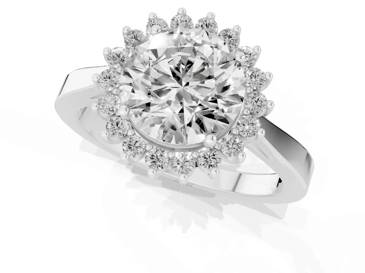 Round Cut Cut Diamond Halo Ring with Round Brilliant Halo and Solitaire Band Silver
