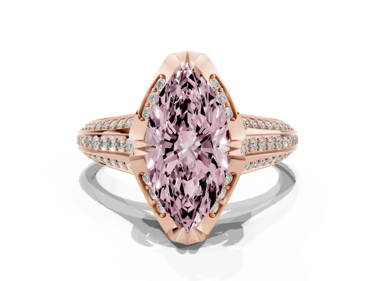 Fancy Pink Marquise Cut Solitaire Pave Split Shank Ring with Four-Prong Setting Rose gold