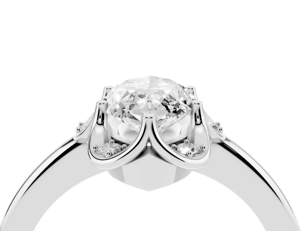 Marquise Cut Halo Diamond Ring with Round Cluster Setting, Solitaire Band, and Four-Prong Setting Silver
