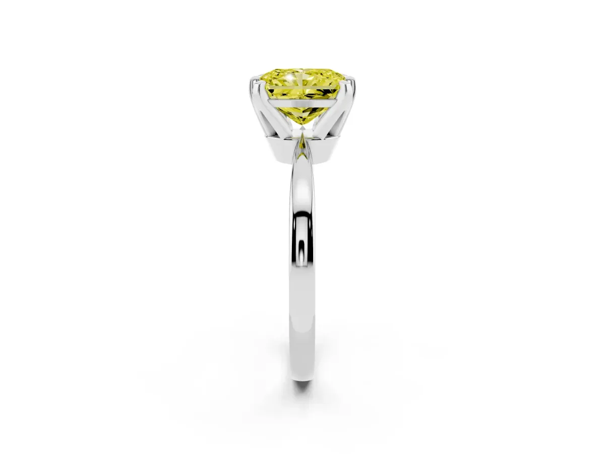 Fancy Yellow Radiant Cut Solitaire Engagement Ring with Six-Prong Setting and Tapered Band White gold