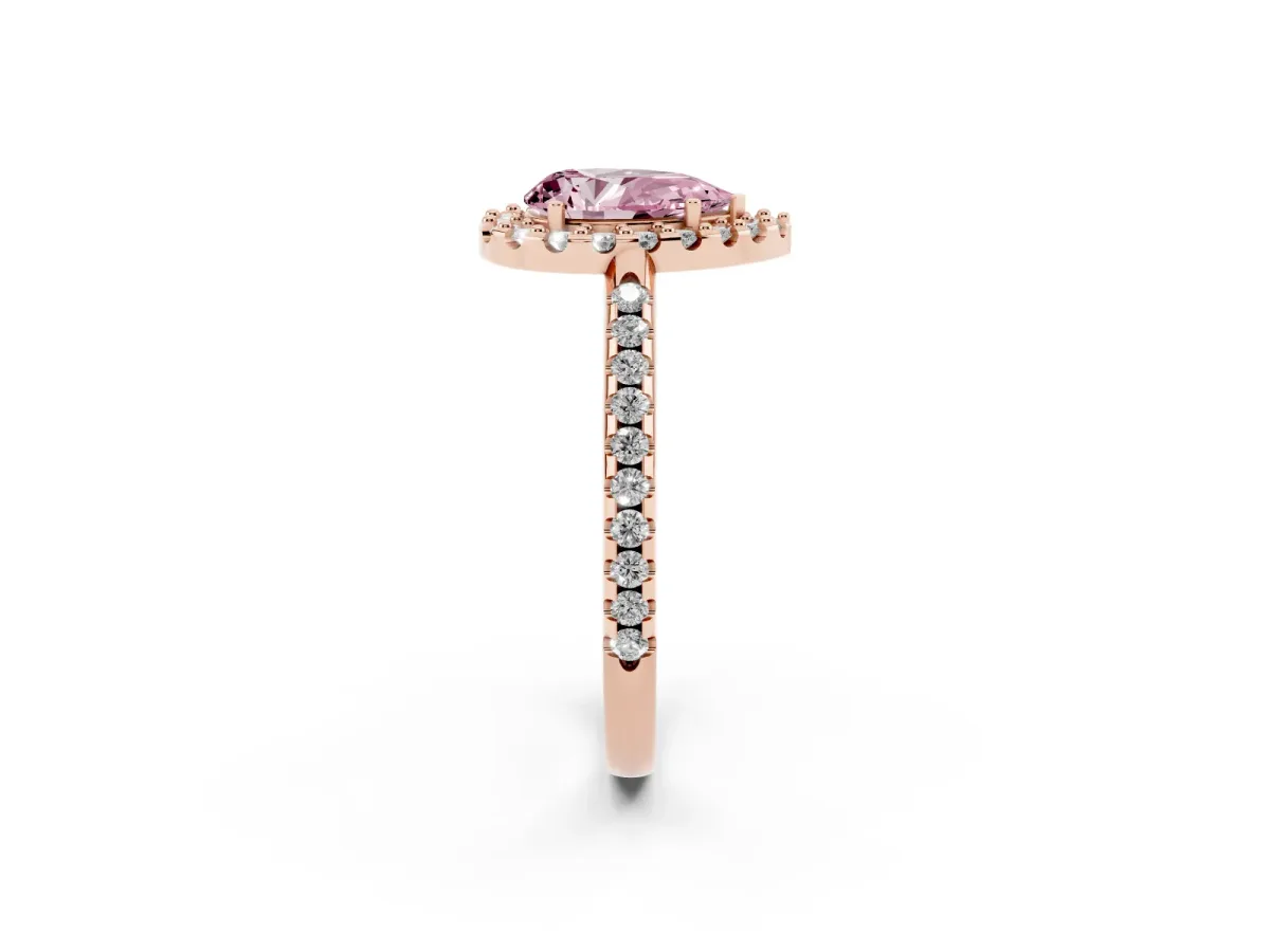 Fancy Pink Pear Cut Diamond Pavé Halo Ring with Four-Prong Setting Rose gold