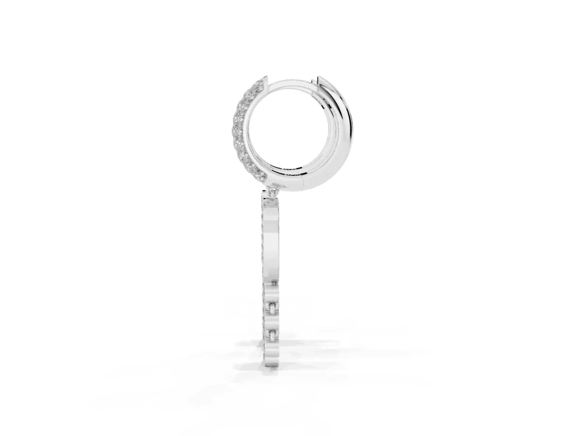 Round Diamond Initial D Huggie Hoop Earrings Platinum