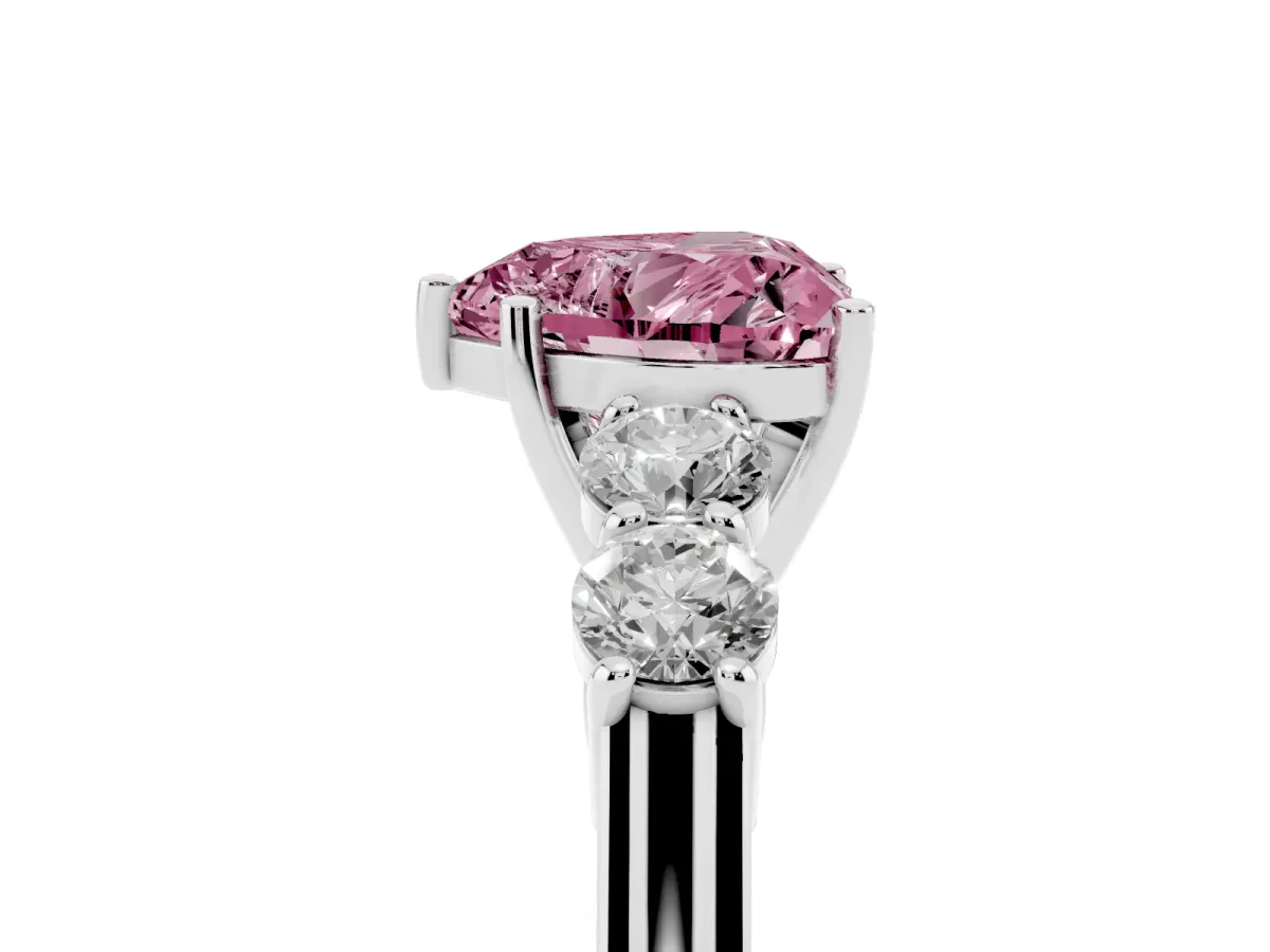 Fancy Pink Heart Cut Cut Diamond Five-Stone Prong Set White Gold Ring Silver