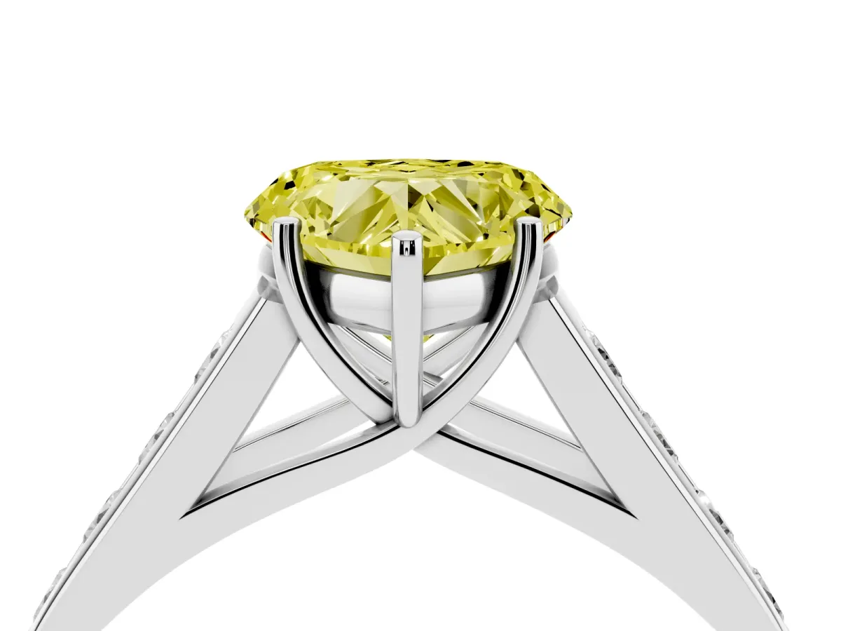 Fancy Yellow Heart Cut Solitaire Channel-Set Diamond Engagement Ring with Four-Prong Setting Silver