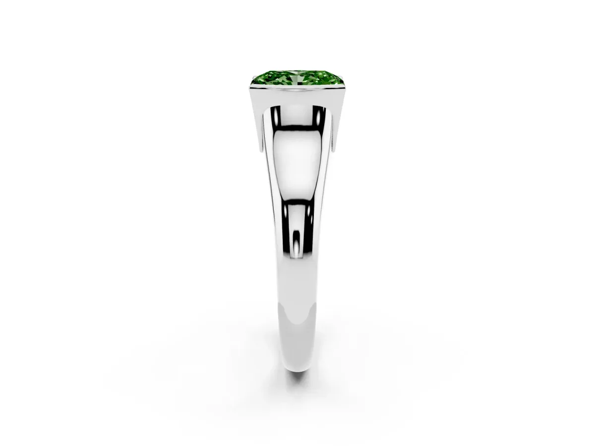 Fancy Green Radiant Cut Solitaire Tension Set Diamond Ring with Split Shank Band Silver