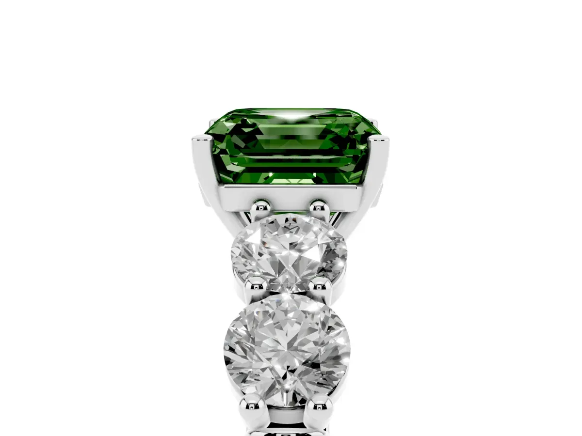 Fancy Green Asscher Cut Cut Five-Stone Prong Set Diamond Ring with Classic Band White gold
