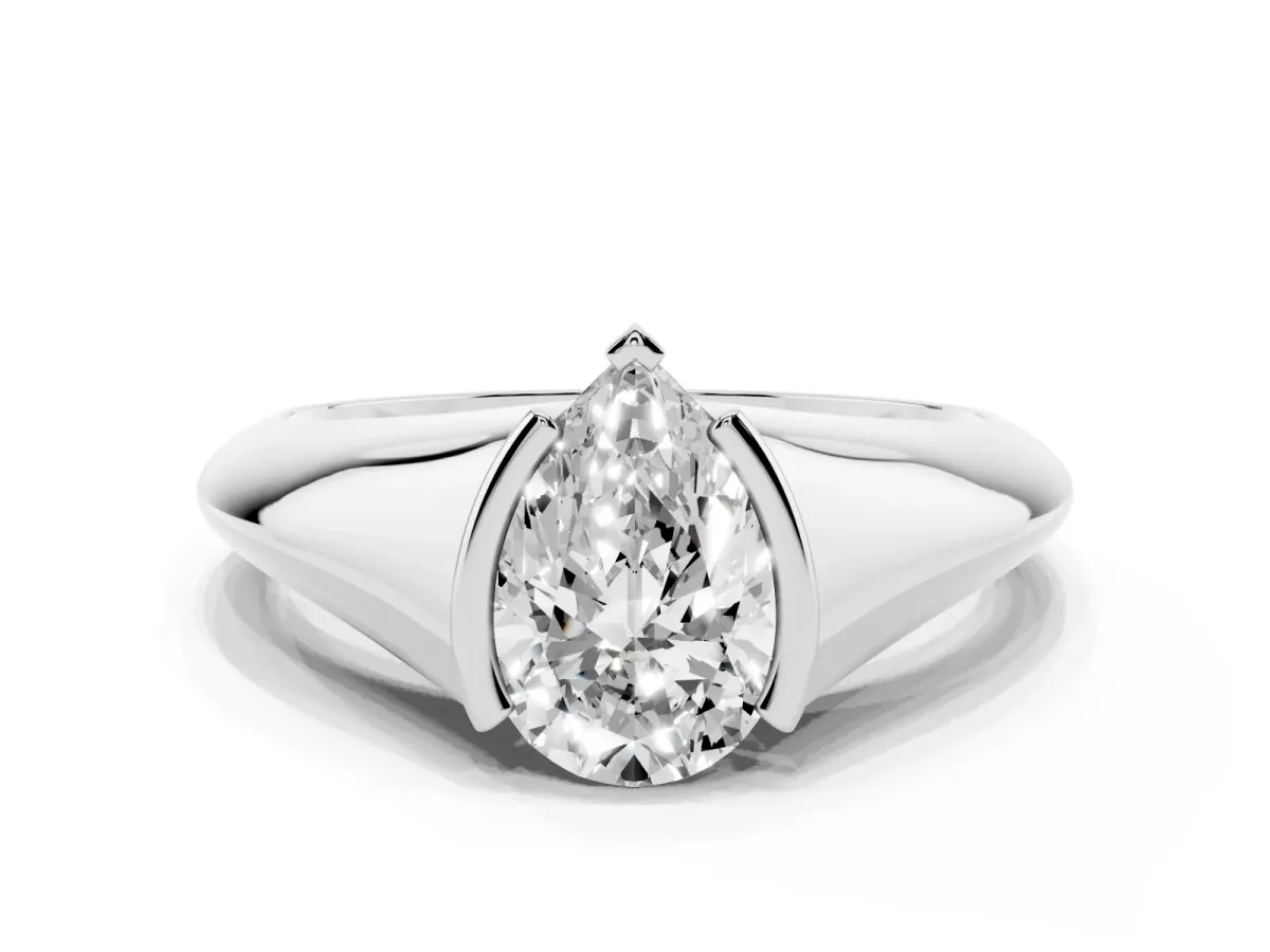 Pear Cut Solitaire Tension Set Diamond Ring White gold
