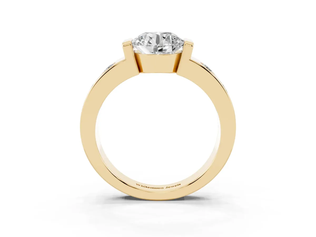 Round Cut Brilliant Channel-Set Diamond Ring with Bezel Prong Setting Yellow gold