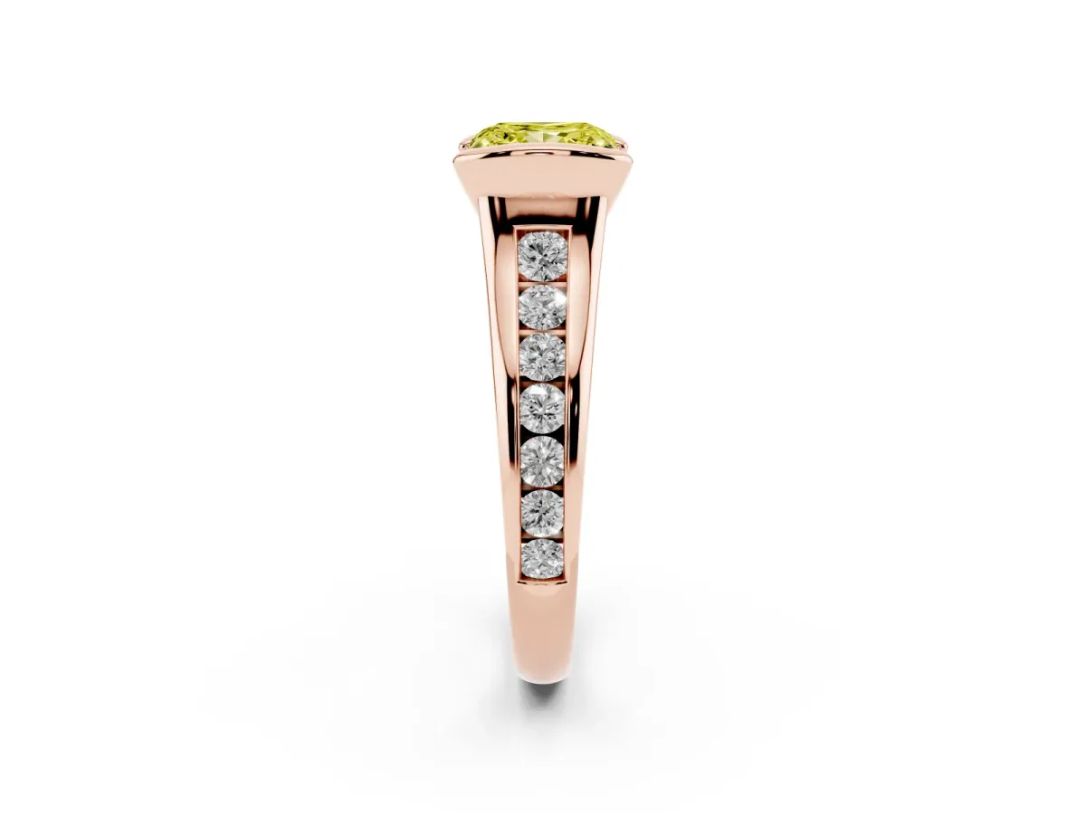 Fancy Yellow Princess Cut Solitaire Bezel-Set Diamond Ring with Channel-Set Band Rose gold