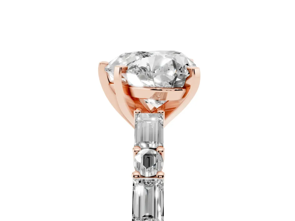 Heart Cut Diamond Solitaire with Side Baguettes and Channel Set Band Rose gold