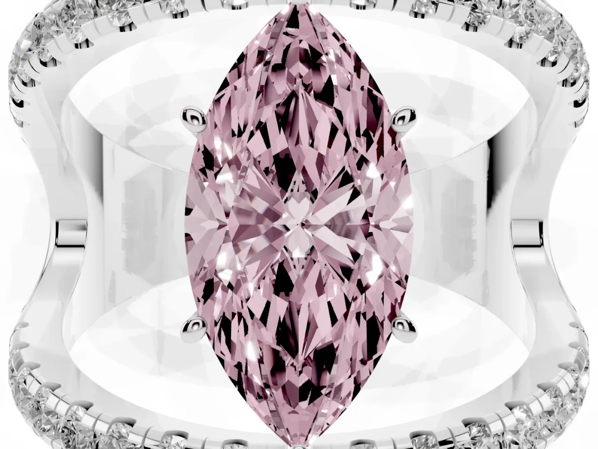 Fancy Pink Marquise Cut Solitaire Split Shank Pave Diamond Ring Silver